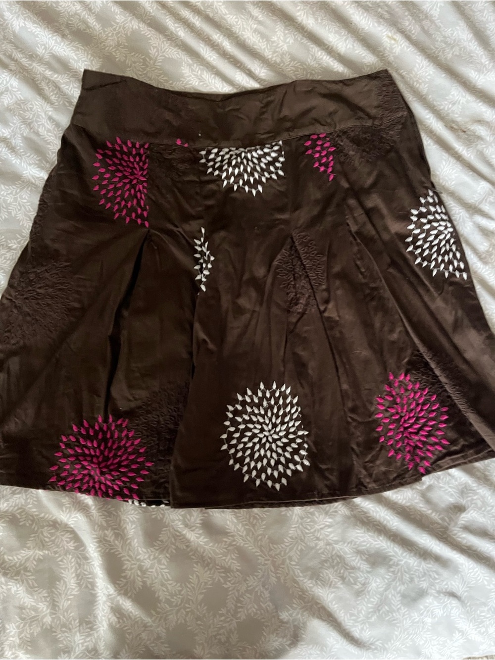 Ann Taylor Brown A-Line Skirt with Pink and White Floral Accents